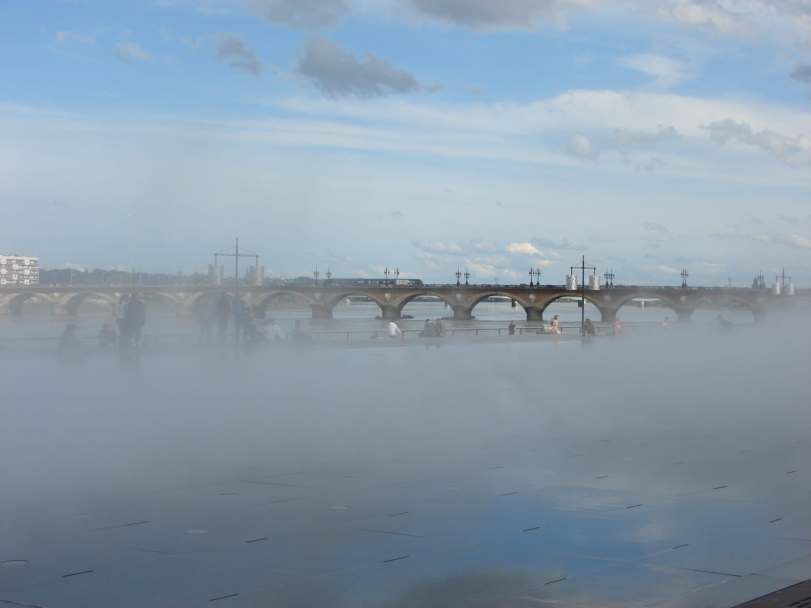 The Pont de Pierre crossing the Garonne in morning fog