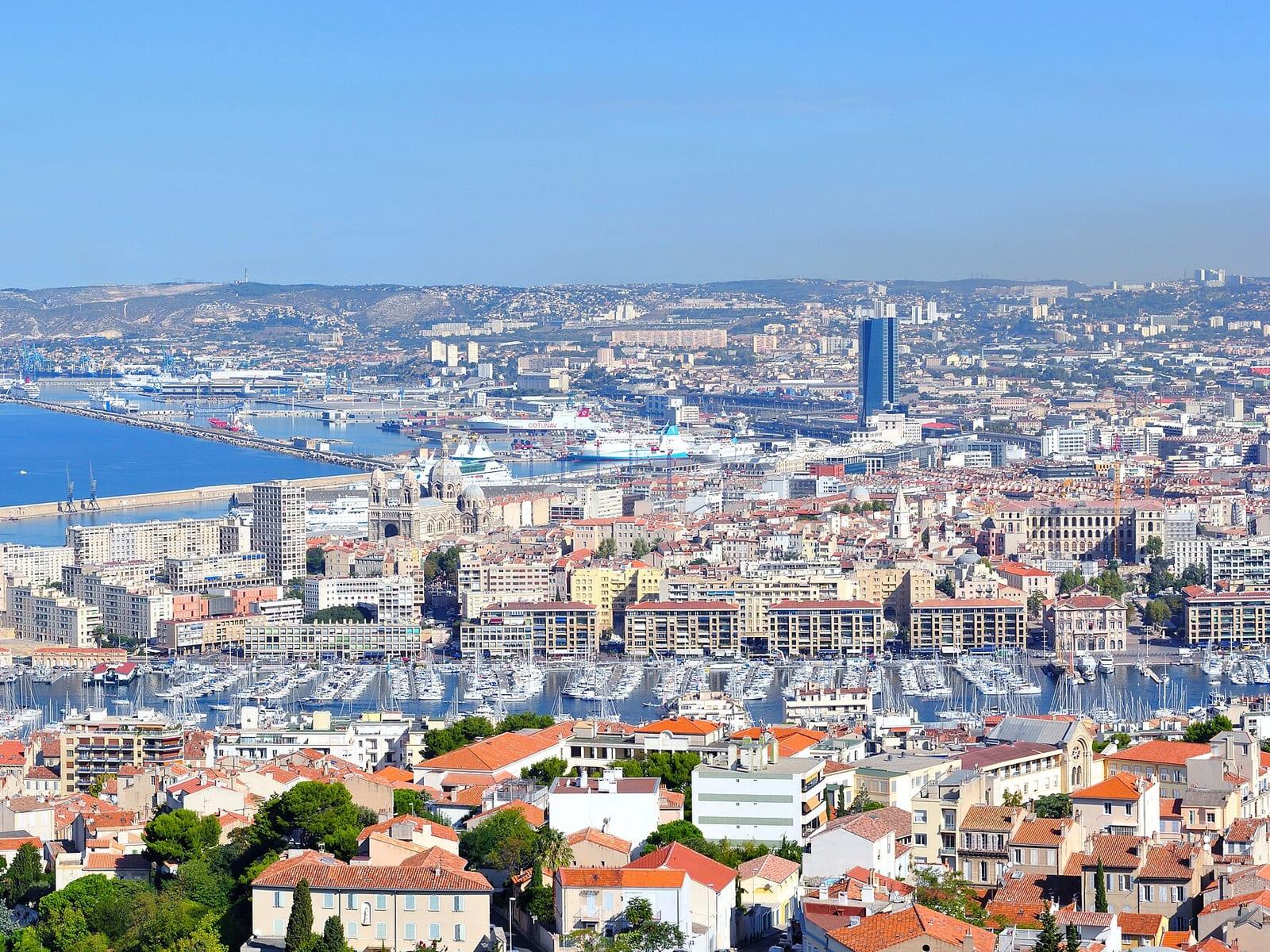 Marseille and its port seen from the hill of Notre-Dame de la Garde